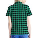Jungle Green And Black Houndstooth Print Women's Polo Shirt