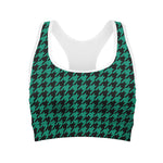 Jungle Green And Black Houndstooth Print Women's Sports Bra