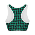 Jungle Green And Black Houndstooth Print Women's Sports Bra