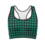Jungle Green And Black Houndstooth Print Women's Sports Bra