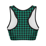 Jungle Green And Black Houndstooth Print Women's Sports Bra