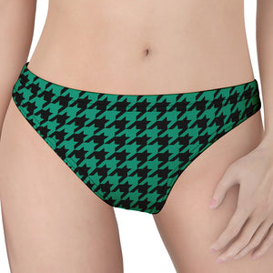 Jungle Green And Black Houndstooth Print Women's Thong