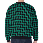 Jungle Green And Black Houndstooth Print Zip Sleeve Bomber Jacket