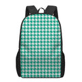 Jungle Green And White Houndstooth Print 17 Inch Backpack