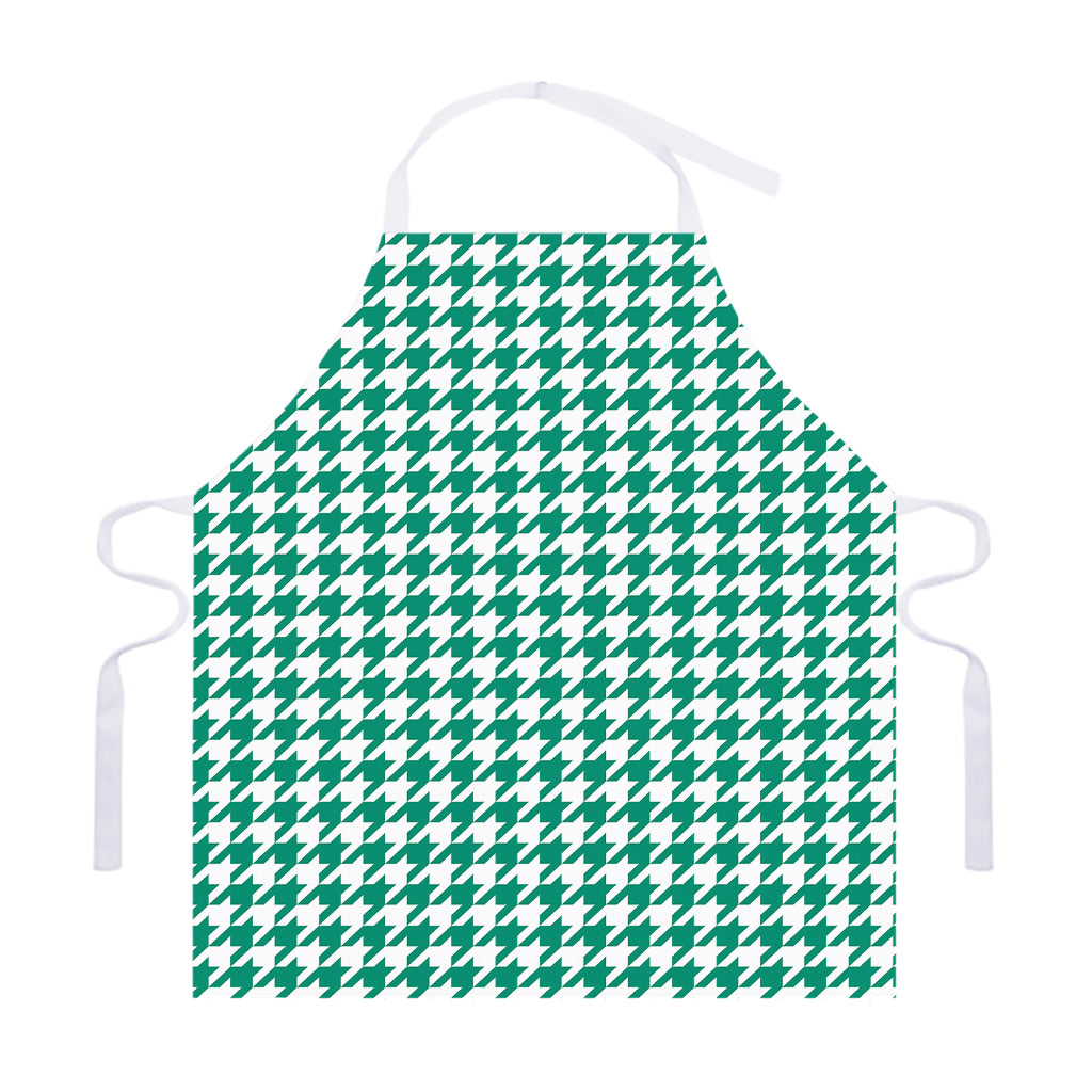 Jungle Green And White Houndstooth Print Adjustable Apron
