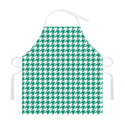 Jungle Green And White Houndstooth Print Adjustable Apron