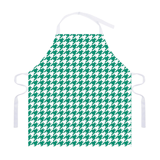 Jungle Green And White Houndstooth Print Adjustable Apron