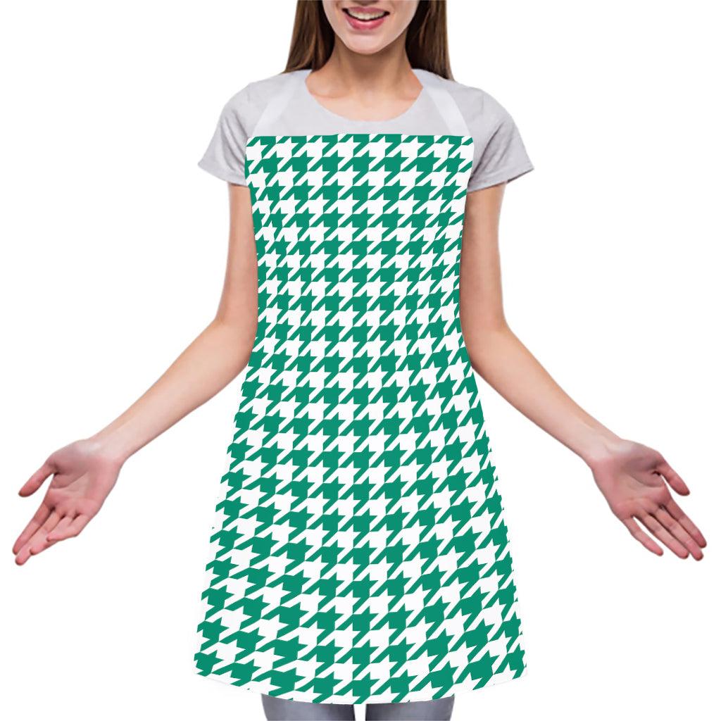 Jungle Green And White Houndstooth Print Adjustable Apron