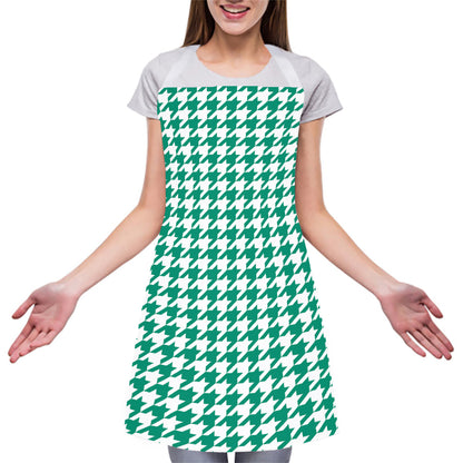 Jungle Green And White Houndstooth Print Adjustable Apron