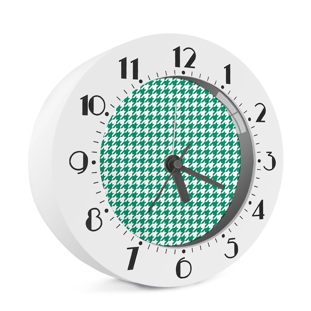 Jungle Green And White Houndstooth Print Alarm Clock