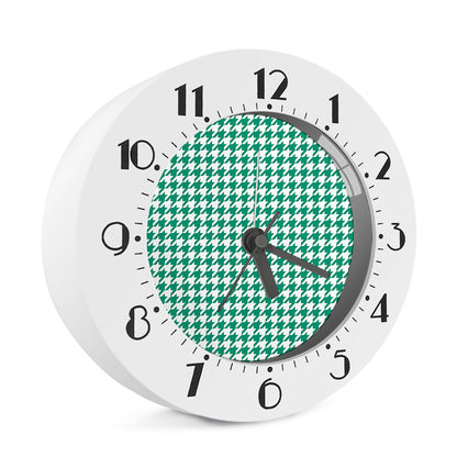 Jungle Green And White Houndstooth Print Alarm Clock