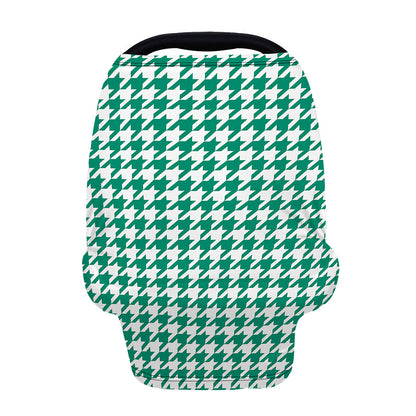 Jungle Green And White Houndstooth Print Baby Seat Cover