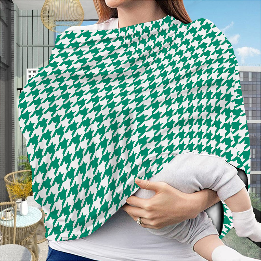 Jungle Green And White Houndstooth Print Baby Seat Cover