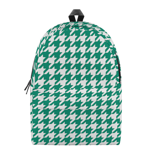 Jungle Green And White Houndstooth Print Backpack