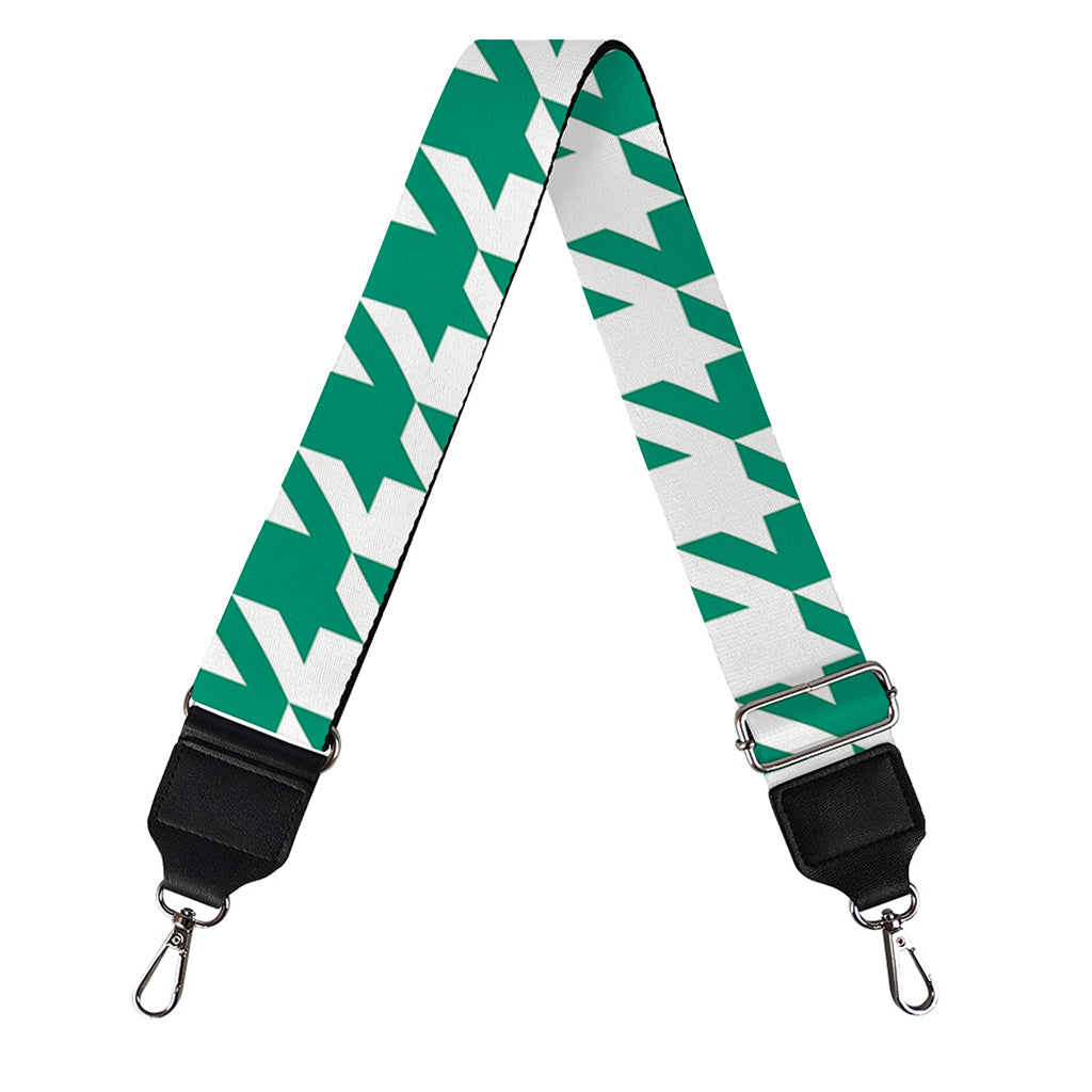 Jungle Green And White Houndstooth Print Bag Strap