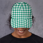 Jungle Green And White Houndstooth Print Baseball Cap