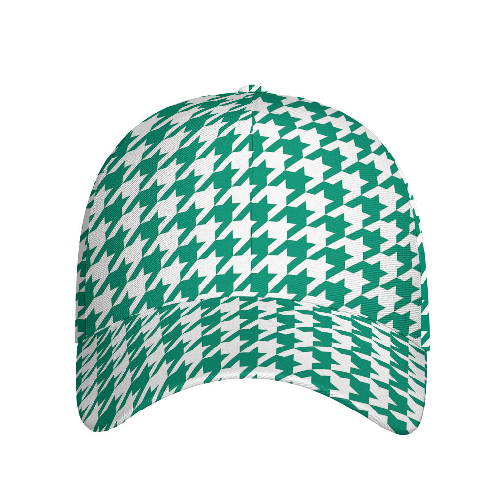 Jungle Green And White Houndstooth Print Baseball Cap