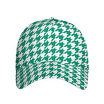Jungle Green And White Houndstooth Print Baseball Cap