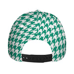 Jungle Green And White Houndstooth Print Baseball Cap