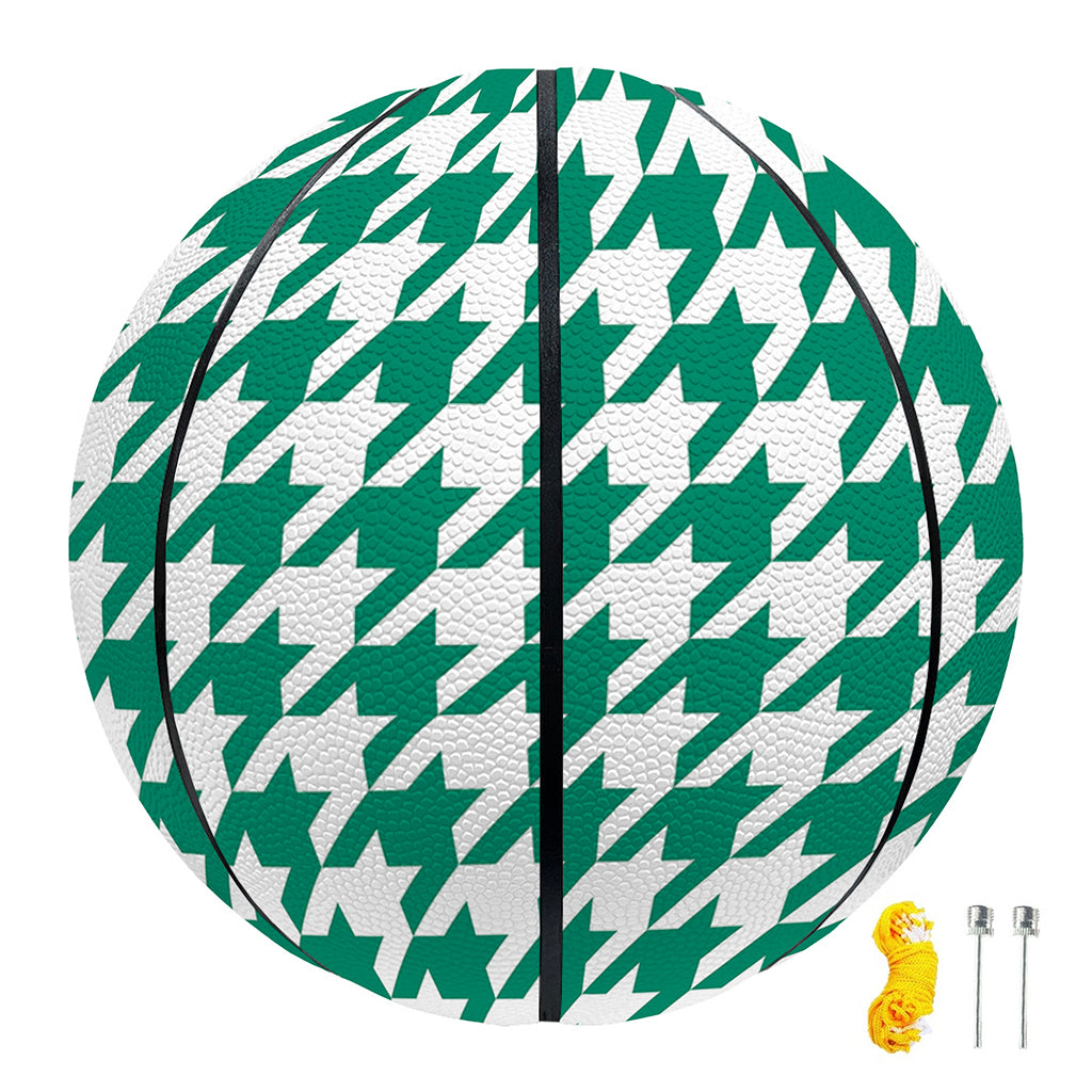 Jungle Green And White Houndstooth Print Basketball
