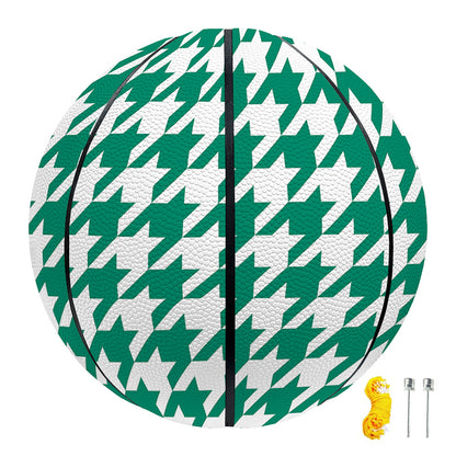 Jungle Green And White Houndstooth Print Basketball