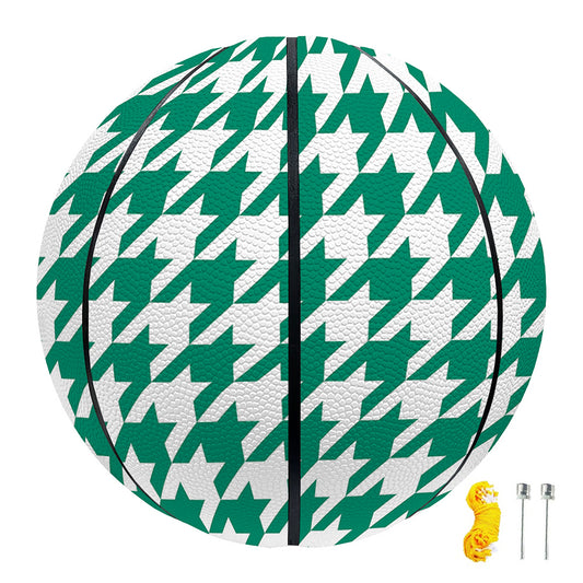 Jungle Green And White Houndstooth Print Basketball