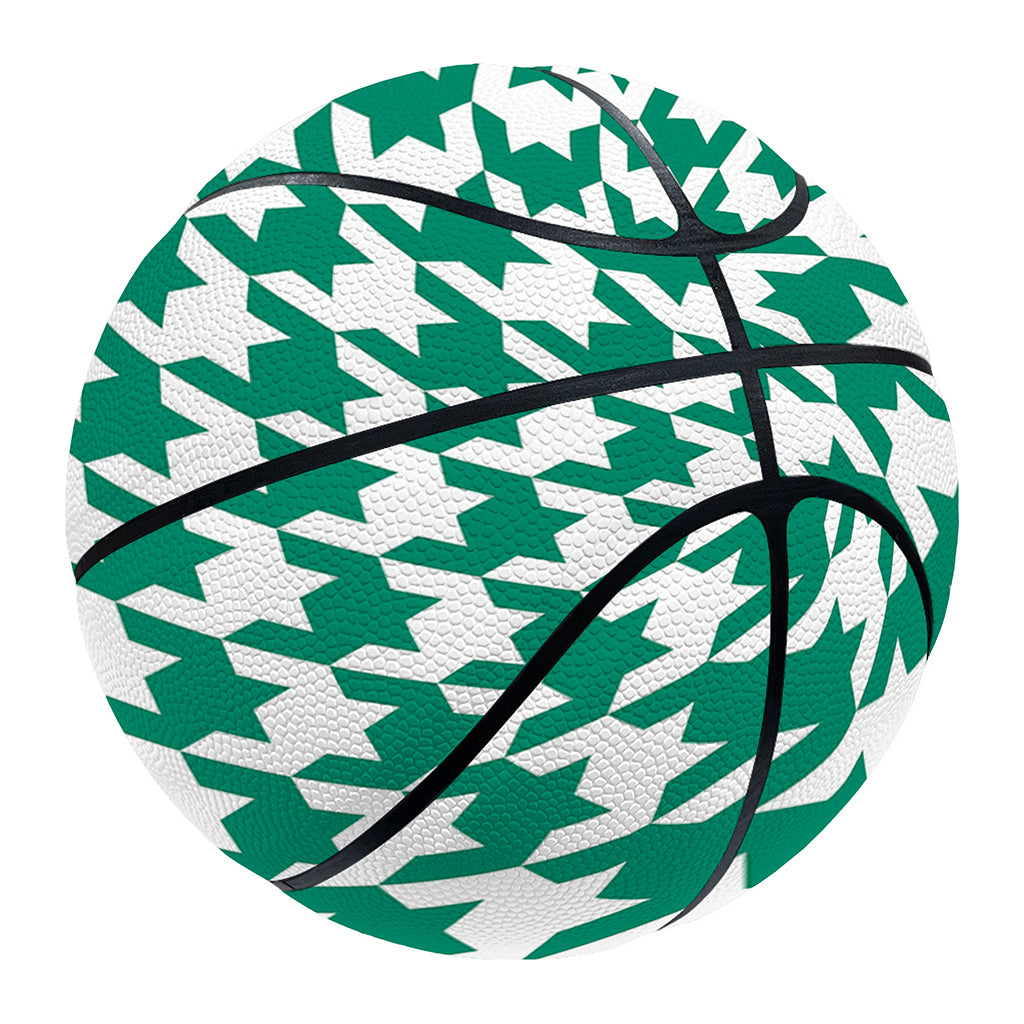 Jungle Green And White Houndstooth Print Basketball