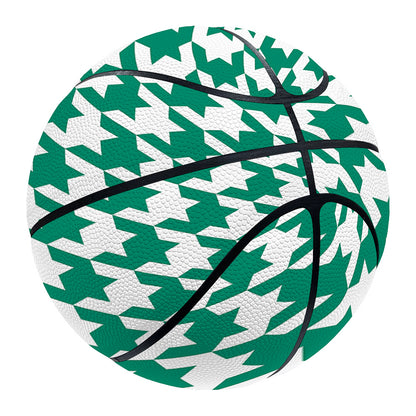 Jungle Green And White Houndstooth Print Basketball