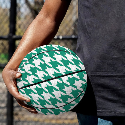 Jungle Green And White Houndstooth Print Basketball