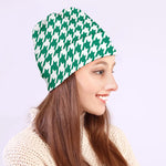 Jungle Green And White Houndstooth Print Beanie