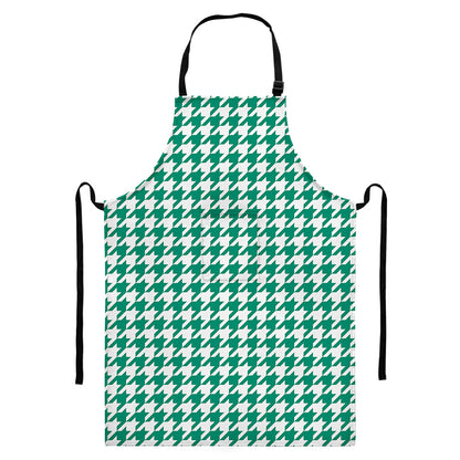 Jungle Green And White Houndstooth Print Bib Apron With Pocket