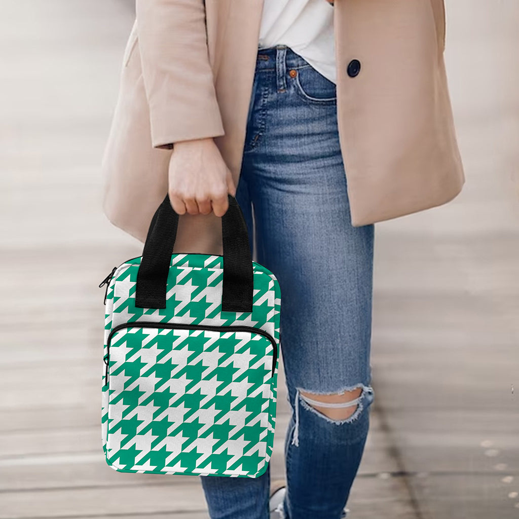 Jungle Green And White Houndstooth Print Bible Tote Bag