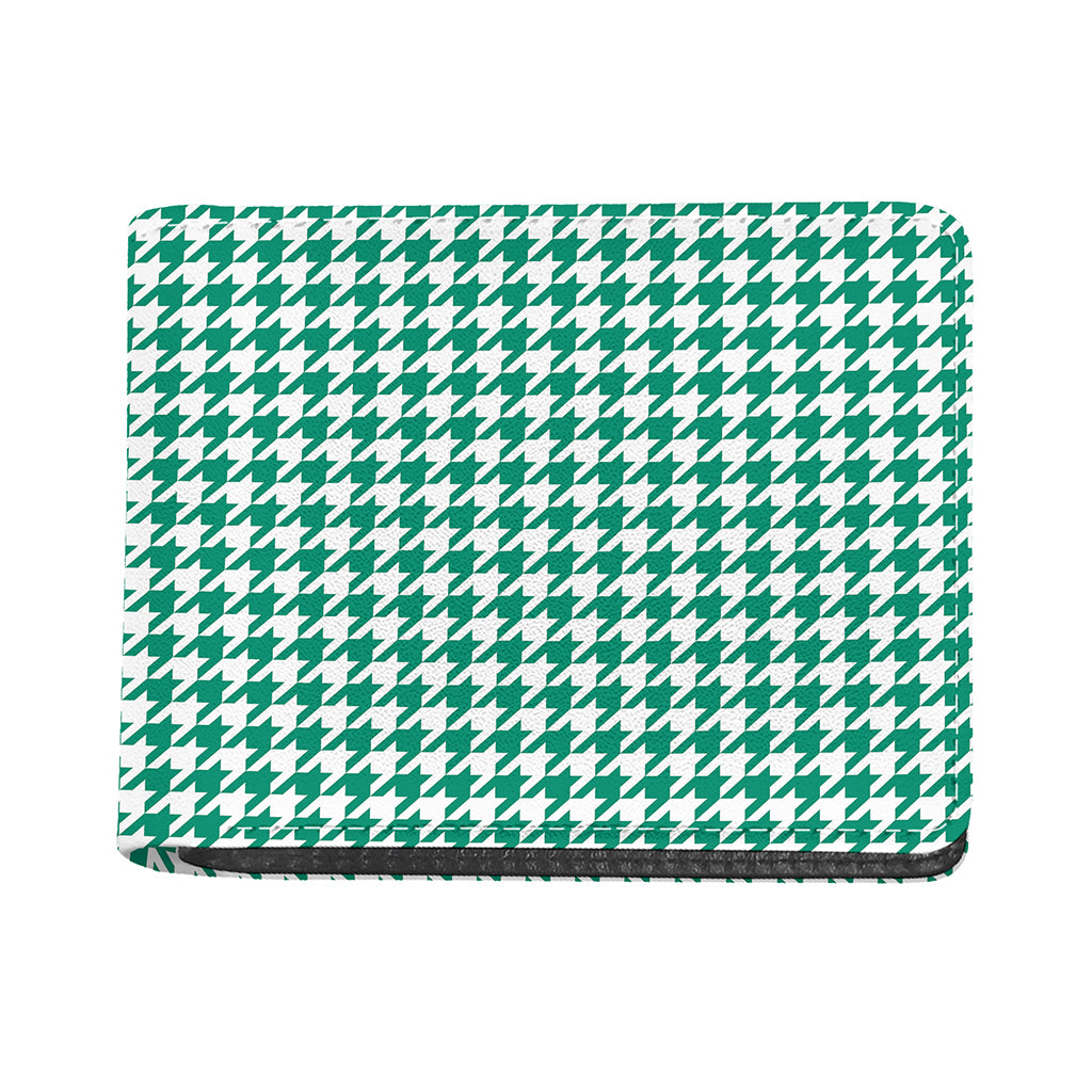 Jungle Green And White Houndstooth Print Bifold Wallet