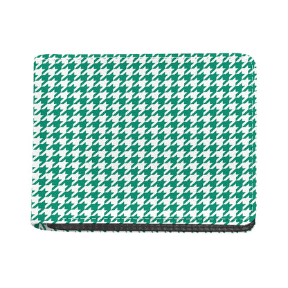 Jungle Green And White Houndstooth Print Bifold Wallet