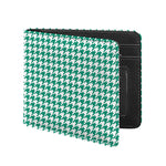 Jungle Green And White Houndstooth Print Bifold Wallet