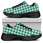 Jungle Green And White Houndstooth Print Black Chunky Shoes