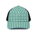 Jungle Green And White Houndstooth Print Black Mesh Trucker Hat