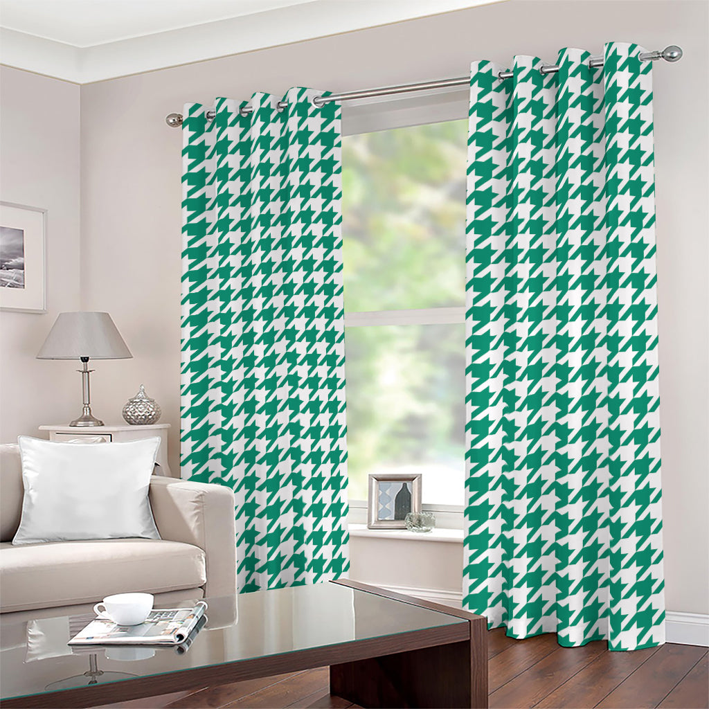 Jungle Green And White Houndstooth Print Blackout Grommet Curtains