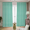 Jungle Green And White Houndstooth Print Blackout Pencil Pleat Curtains