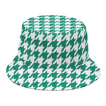 Jungle Green And White Houndstooth Print Bucket Hat