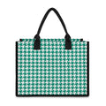 Jungle Green And White Houndstooth Print Canvas Tote Bag