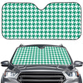 Jungle Green And White Houndstooth Print Car Windshield Sun Shade