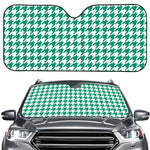 Jungle Green And White Houndstooth Print Car Windshield Sun Shade