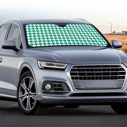 Jungle Green And White Houndstooth Print Car Windshield Sun Shade