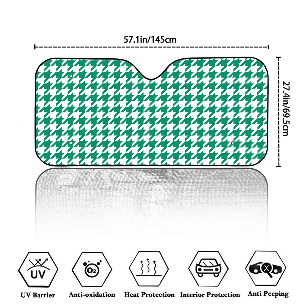 Jungle Green And White Houndstooth Print Car Windshield Sun Shade