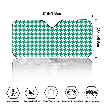 Jungle Green And White Houndstooth Print Car Windshield Sun Shade