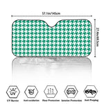 Jungle Green And White Houndstooth Print Car Windshield Sun Shade