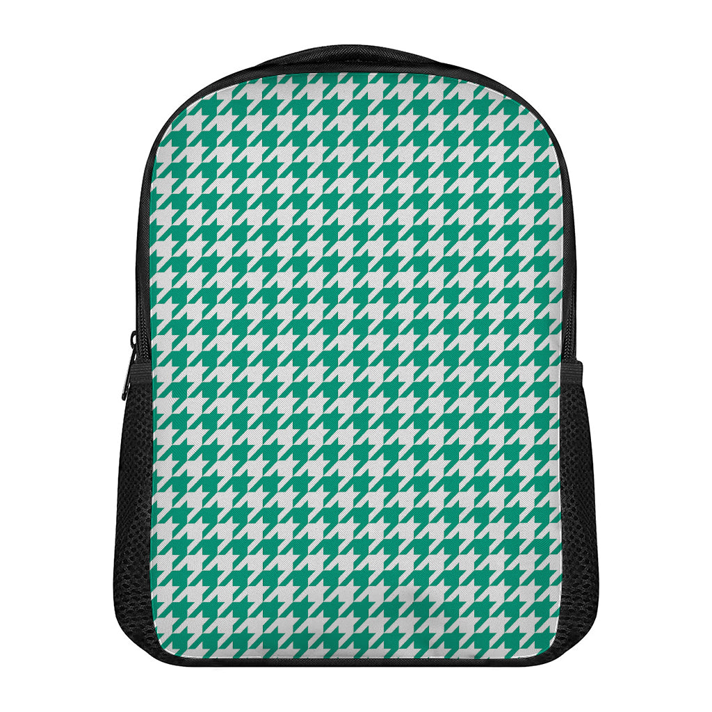 Jungle Green And White Houndstooth Print Casual Backpack
