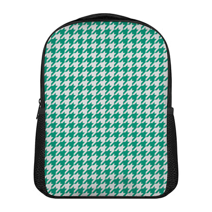 Jungle Green And White Houndstooth Print Casual Backpack