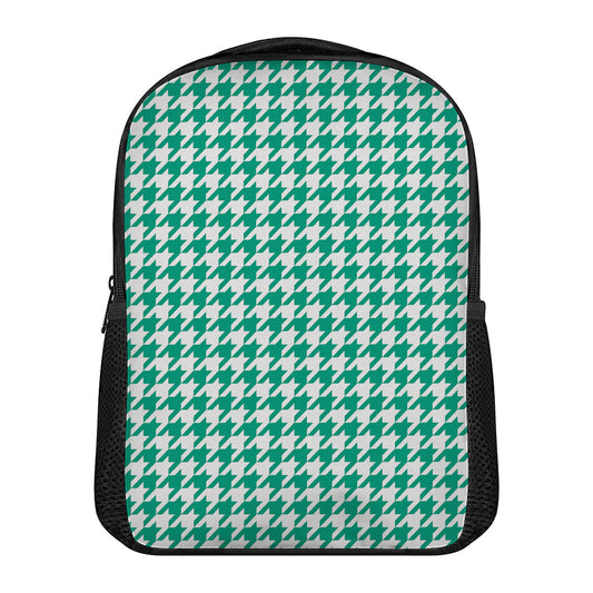 Jungle Green And White Houndstooth Print Casual Backpack